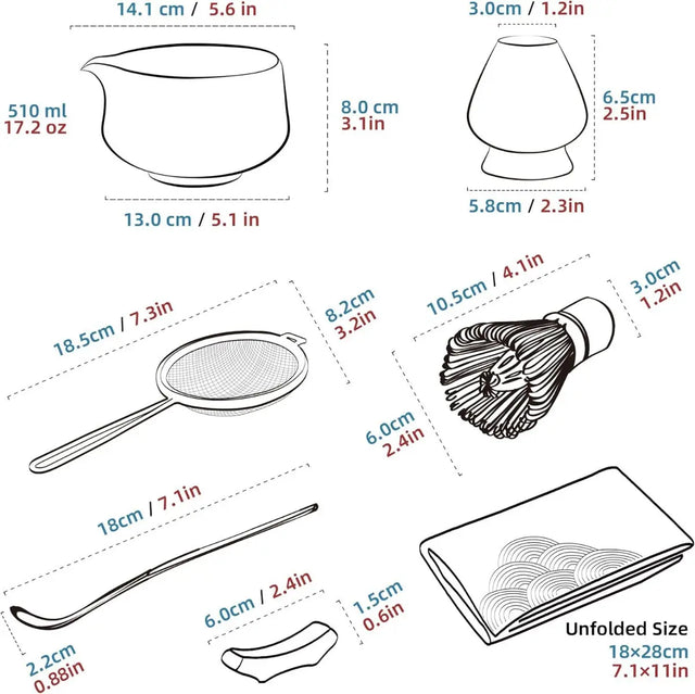 Matcha Set Hellgrün mit Ausgiessschale 7-tlg. von TEANAGOO