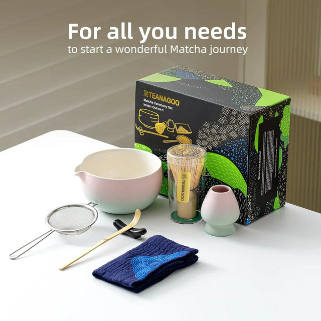 Matcha Set Pink Blau mit Ausgiessschale 7-tlg. von TEANAGOO