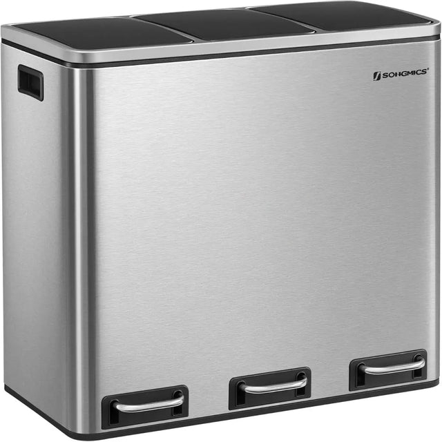 Mülleimer Küche Mülltrennsystem 3 Fächer Silber von Songmics