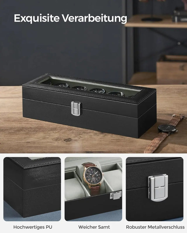 Uhren Aufbewahrung Box für 6 Uhren Schwarz von Songmics