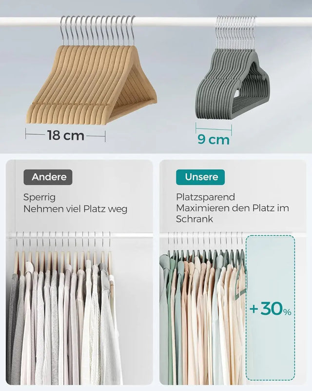 Kleiderbügel Samt 30er Set rutschfest Grau von Songmics