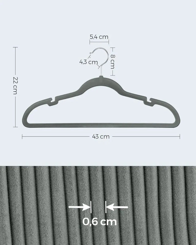 Kleiderbügel Samt 30er Set rutschfest Grau von Songmics