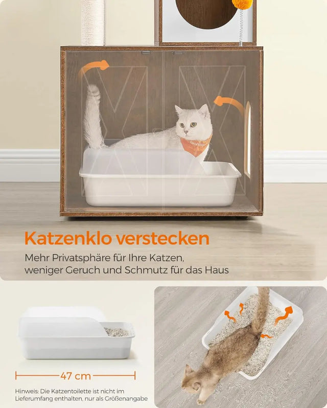 Kratzbaum mit Katzenklo-Schrank vintagebraun von Songmics