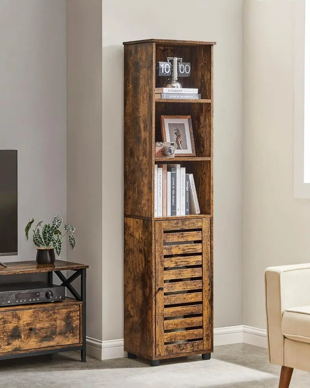 Badezimmerschrank Hoch Regal Verstellbar Vintagebraun von Songmics