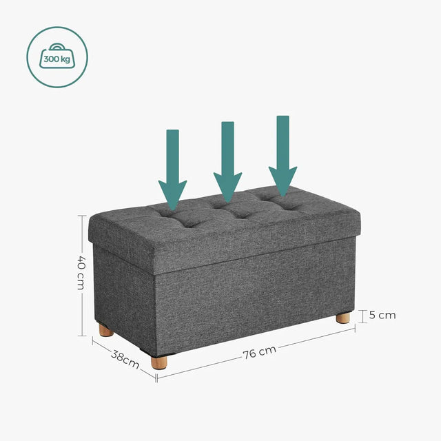 Sitzhocker mit Stauraum, klappbare Sitzbank mit Beinen, schiefergrau von Songmics