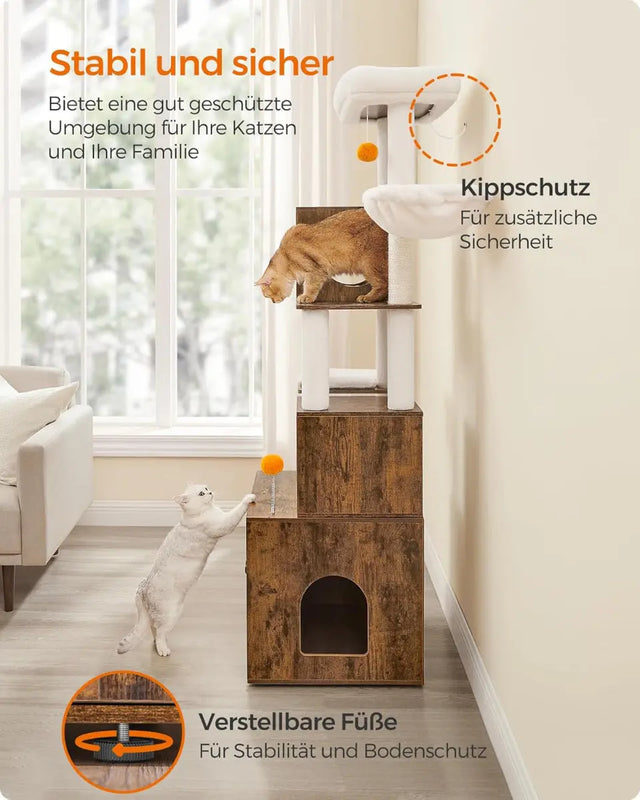 Kratzbaum mit Katzenklo-Schrank vintagebraun von Songmics