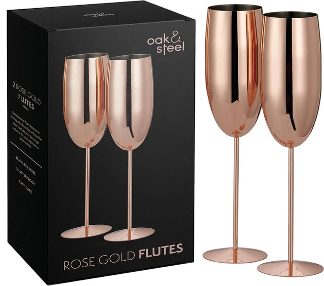 Edelstahl Sektgläser Flute Roségold 2er-Set von Oak & Steel