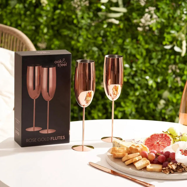 Edelstahl Sektgläser Flute Roségold 2er-Set von Oak & Steel