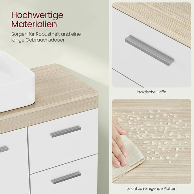 Waschbeckenunterschrank mit Schubladen wolkenweiss-naturbeige von Songmics