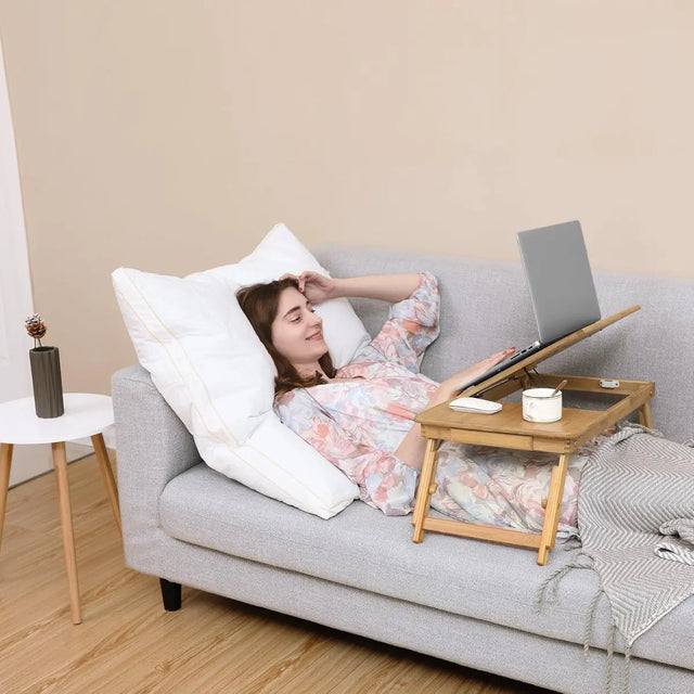 Laptopständer Notebooktisch Klappbar Bambus Kompakt von Songmics