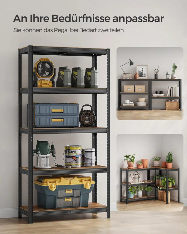 Standregal Industrie-Design mit 5 Ablagen, bis 875 kg belastbar, Vintagebraun-Schwarz von Songmics