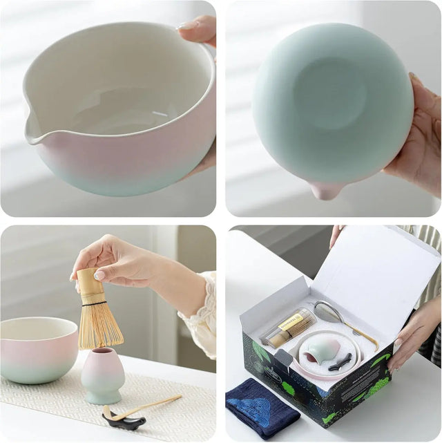 Matcha Set Pink Blau mit Ausgiessschale 7-tlg. von TEANAGOO