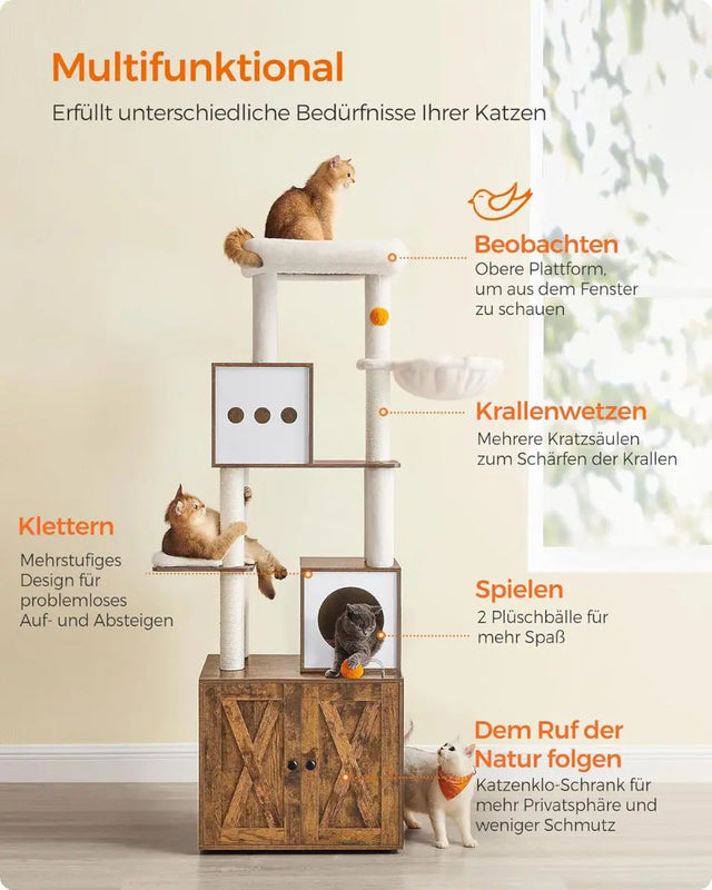 Kratzbaum mit Katzenklo-Schrank vintagebraun von Songmics