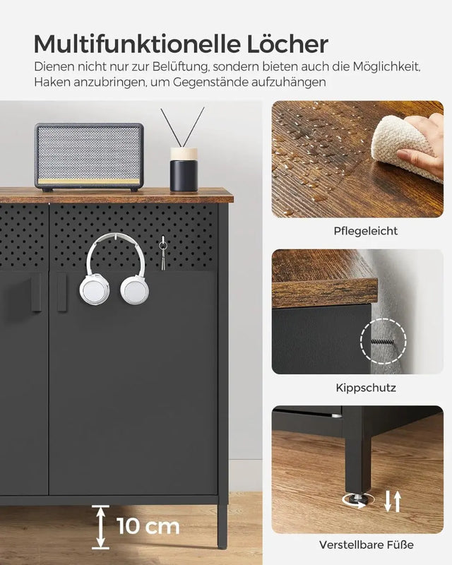 Aufbewahrungsschrank Metallschrank Doppeltür Verstellbar Vintagebraun von Songmics