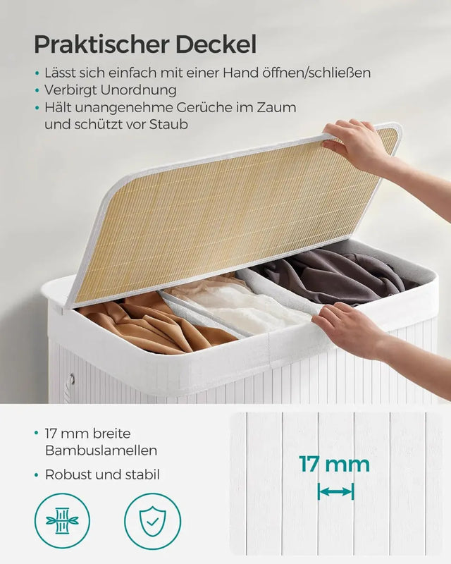 Wäschekorb Wäschebox Bambus 3 Fächer faltbar mit Griffen von Songmics