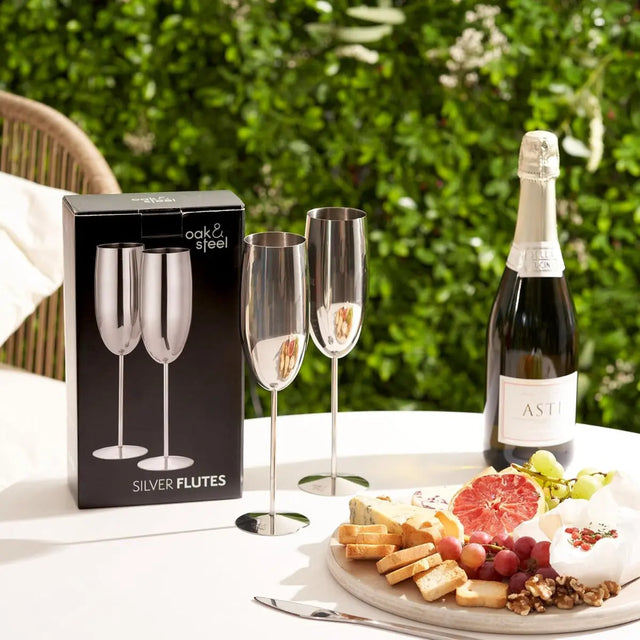 Edelstahl Sektgläser Flute Silber 2er-Set von Oak & Steel