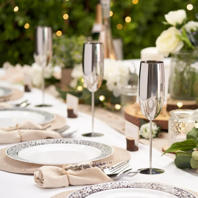 Edelstahl Sektgläser Flute Silber 2er-Set von Oak & Steel