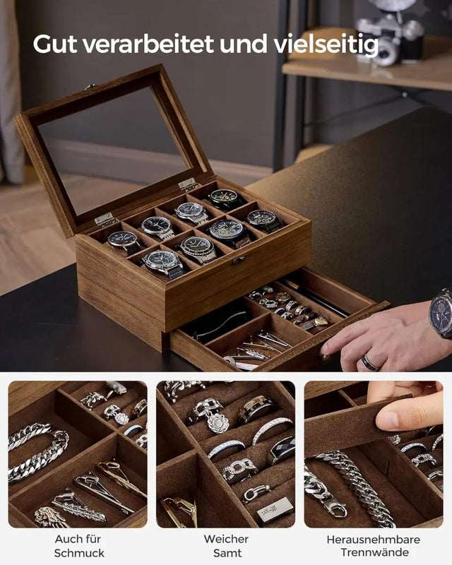 Uhrenbox Uhrenkasten 8 Fächer von Songmics