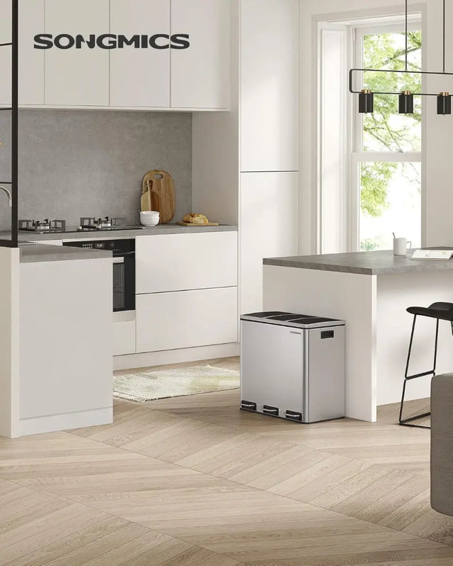 Mülleimer Küche Mülltrennsystem 3 Fächer Silber von Songmics