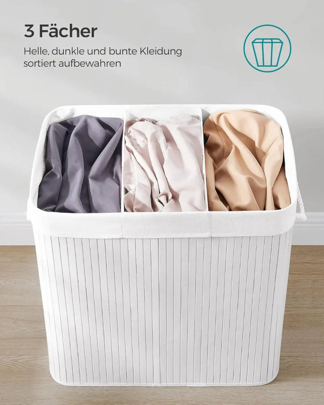 Wäschekorb Wäschebox Bambus 3 Fächer faltbar mit Griffen von Songmics