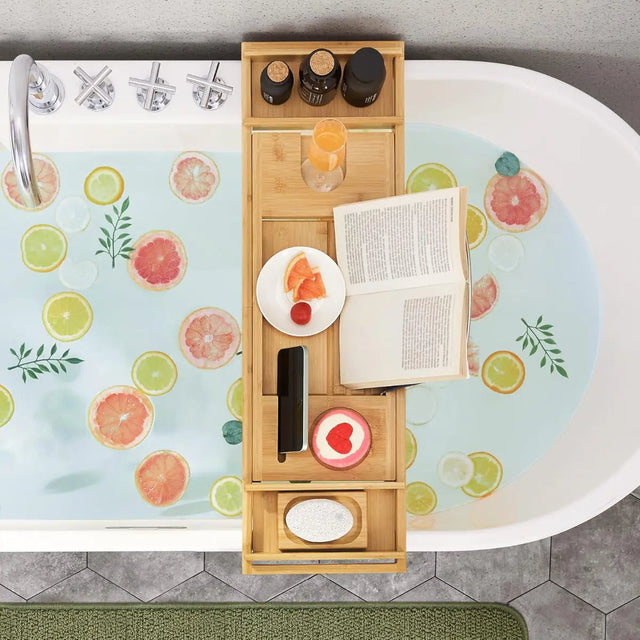 Badewannenablage Bambus ausziehbar mit Getränkehalter von Songmics