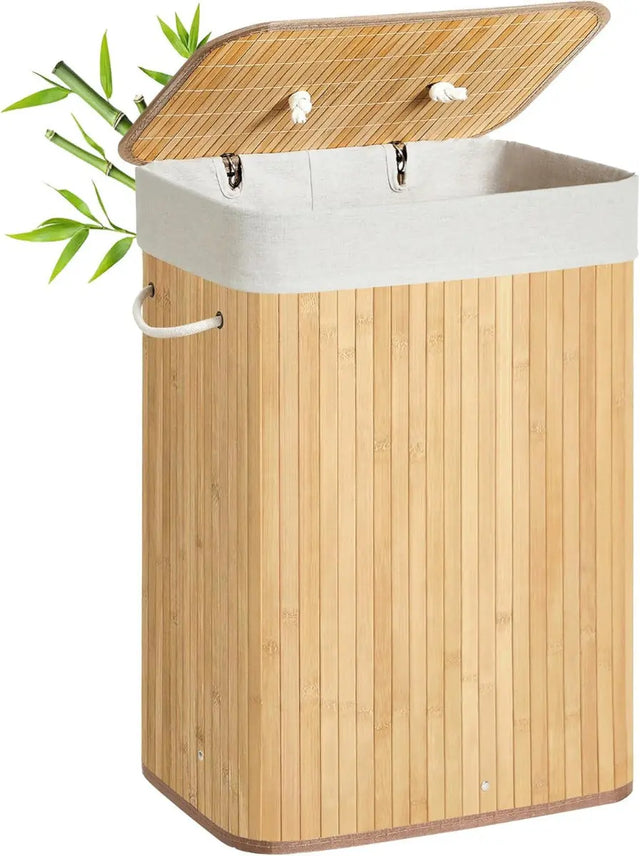 Wäschekorb Wäschesammler mit Deckel Bambus 72l von Songmics