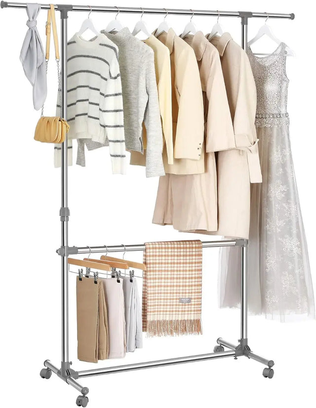 Kleiderständer Höhenverstellbar Edelstahl Rollen Silber von Songmics