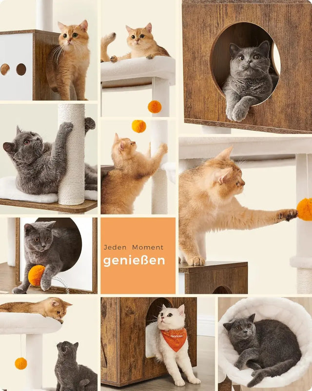 Kratzbaum mit Katzenklo-Schrank vintagebraun von Songmics