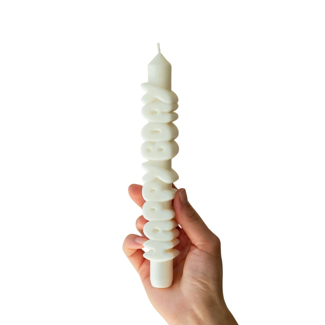 Kerze Taper candle HAPPY BDAY weiss von Taper Candles