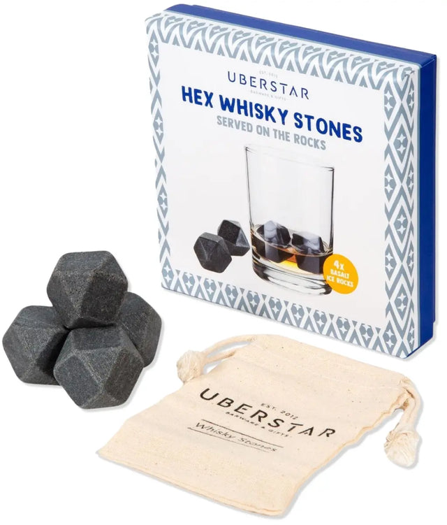 Whisky-Steine Hexagon 4er-Pack mit Tasche von Uberstar