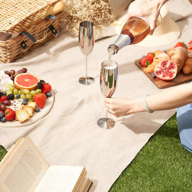 Edelstahl Sektgläser Flute Silber 2er-Set von Oak & Steel