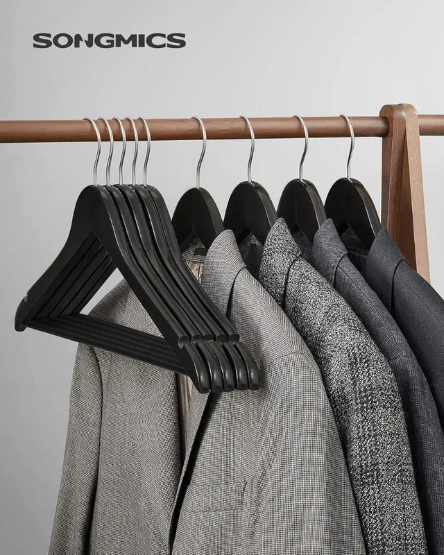 Kleiderbügel Holz 20er Set Einkerbungen im Schulterbereich Schwarz von Songmics