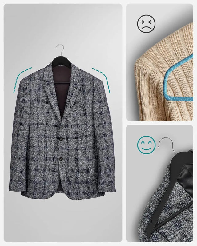 Kleiderbügel Holz 20er Set Einkerbungen im Schulterbereich Schwarz von Songmics