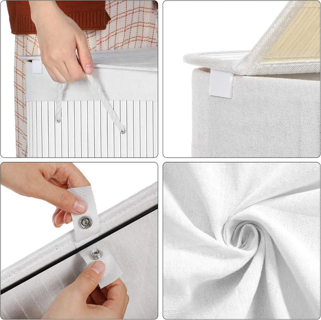 Wäschekorb Wäschesammler 2 Fächer Bambus 100l weiss von Songmics