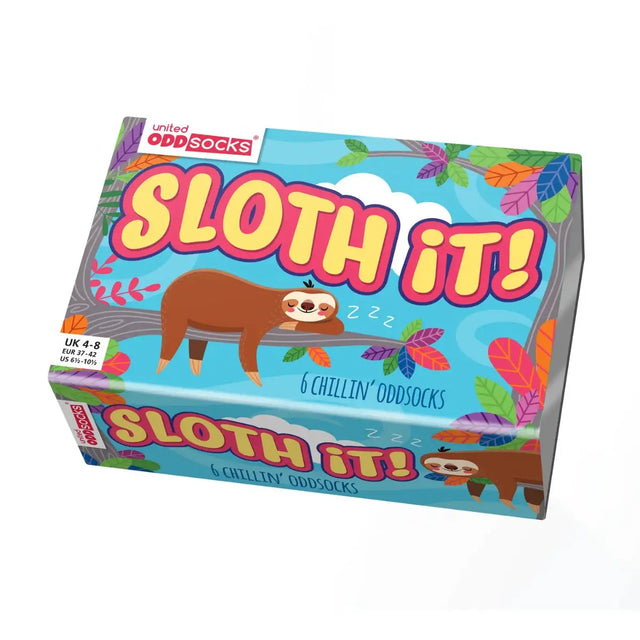 Einzelne Socken im 6er Pack, SLOTH IT Bunte Faultiere, Gr. 37-42, mit Geschenkbox von United Oddsocks