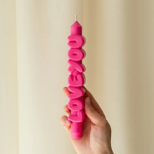 Kerze Taper candle LOVE YOU Pink von Taper Candles