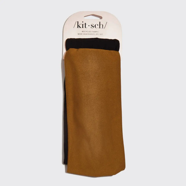 Breite Stirnbänder aus recyceltem Stoff 2er Set — Schwarz Kamelbraun von Kitsch
