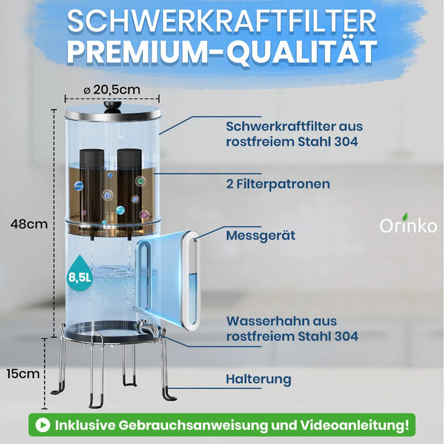 Wasserspender mit Schwerkraftfilter 8.5 L von Orinko