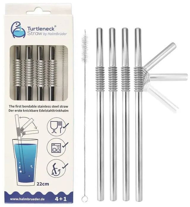 Edelstahl Trinkhalme Biegbar Silber 4er Set 22cm von Turtleneck Straw
