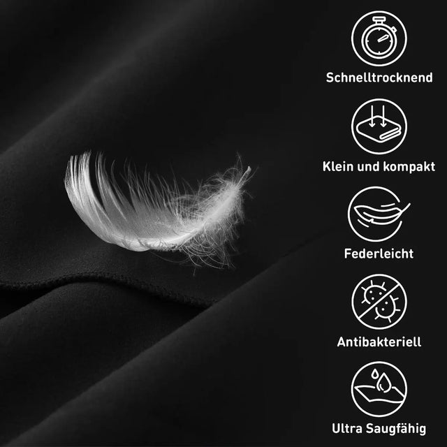 Fitnesshandtuch Mikrofaser mit Reissverschlusstasche 130x48cm Schwarz von Fit-Flip