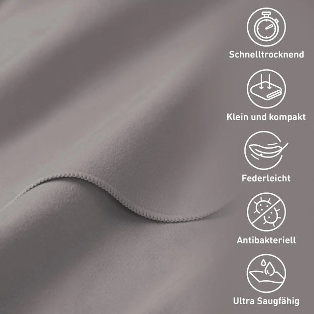 Fitnesshandtuch Mikrofaser mit Reissverschlusstasche 130x48cm Grau von Fit-Flip