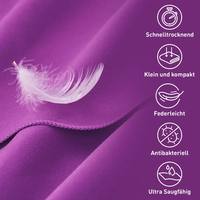 Fitnesshandtuch Mikrofaser mit Reissverschlusstasche 130x48cm Violett von Fit-Flip