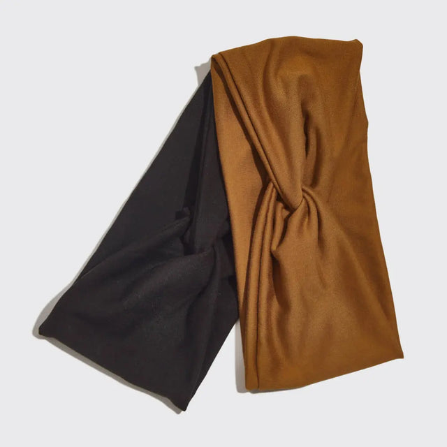 Breite Stirnbänder aus recyceltem Stoff 2er Set — Schwarz Kamelbraun von Kitsch