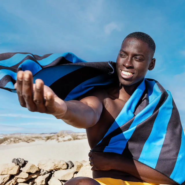 Strandtuch XXL Mikrofaser schnelltrocknendes Badetuch 200x90cm Blau - Dunkelgrau von Fit-Flip