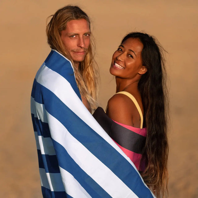 Strandtuch XXL Mikrofaser schnelltrocknendes Badetuch 160x90cm Marineblau - Weiss von Fit-Flip