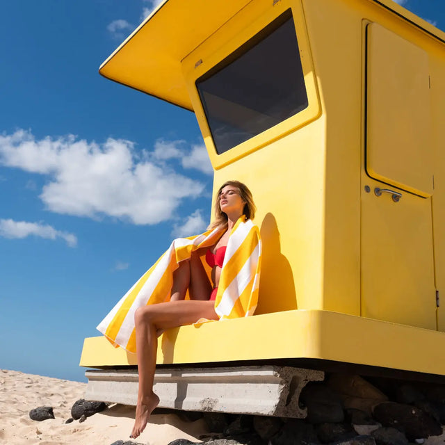 Strandtuch XXL Mikrofaser schnelltrocknendes Badetuch 200x90cm Zitronengelb - Weiss von Fit-Flip