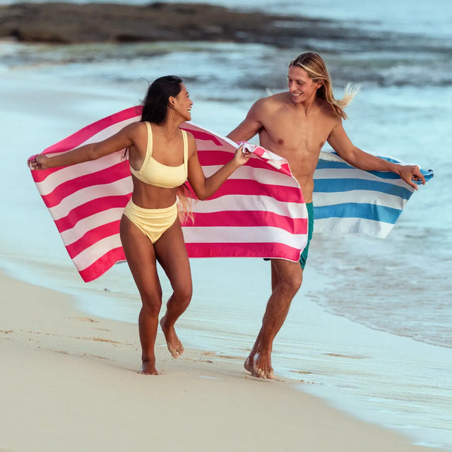 Strandtuch XXL Mikrofaser schnelltrocknendes Badetuch 160x90cm Pink - Weiss von Fit-Flip