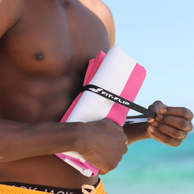 Strandtuch XXL Mikrofaser schnelltrocknendes Badetuch 160x90cm Pink - Weiss von Fit-Flip