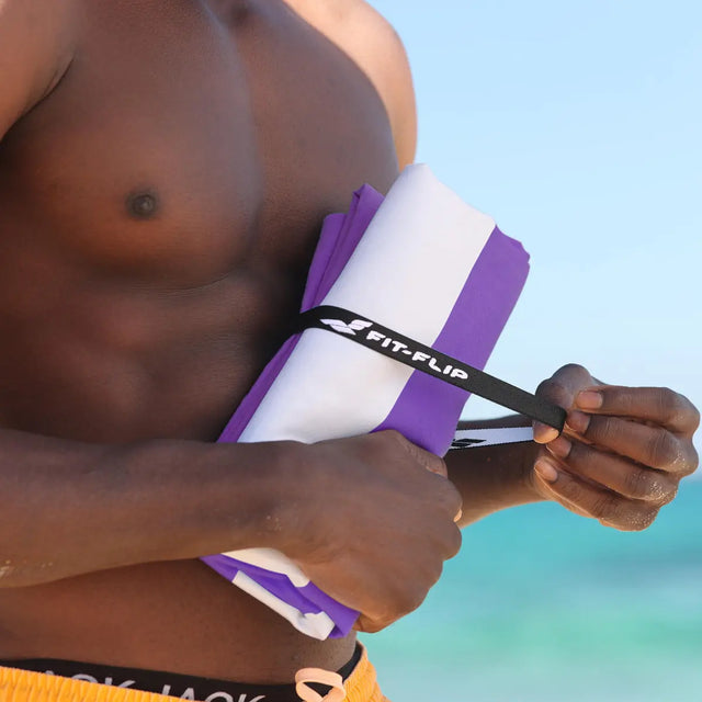 Strandtuch XXL Mikrofaser schnelltrocknendes Badetuch 200x90cm Violett - Weiss von Fit-Flip