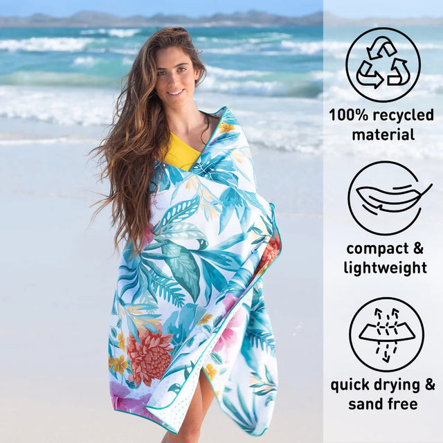 Strandtuch XXL Mikrofaser schnelltrocknendes Badetuch 200x90cm Tropic Flowers von Fit-Flip